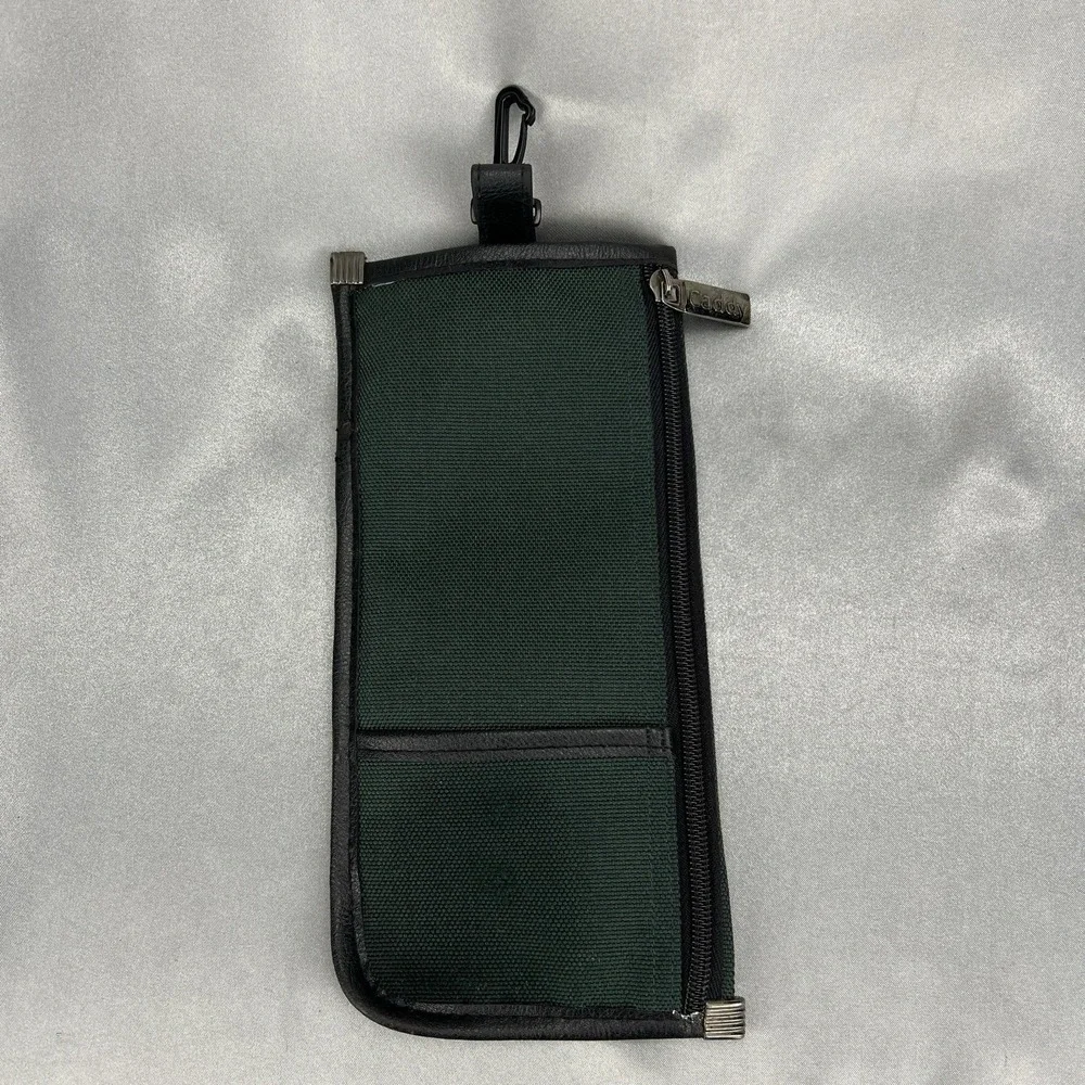 Caddy Brand Green Zipper‎ Pouch w/ Carabiner Leather Accents Golf Bag Clip VTG